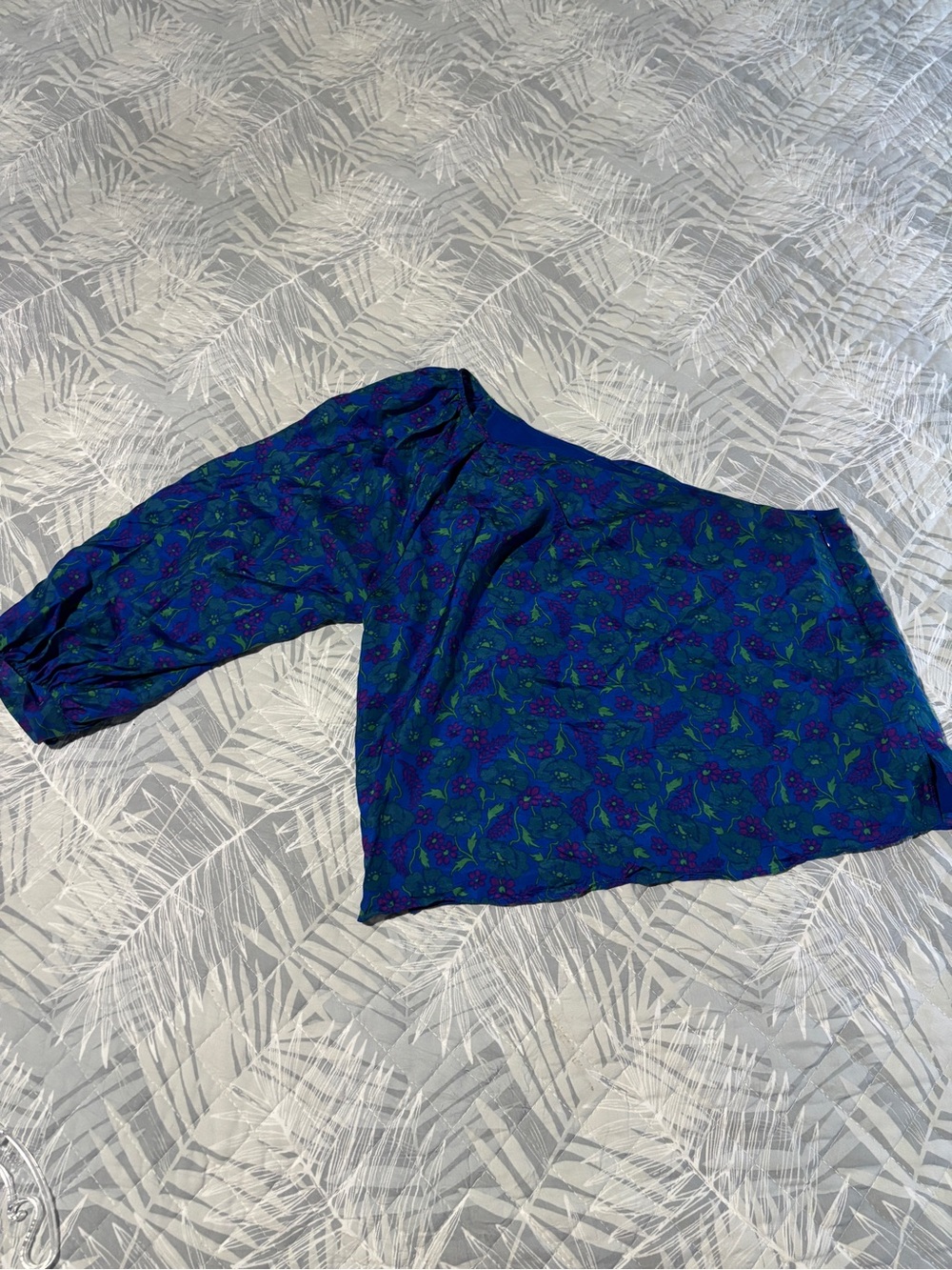 Veronica Beard Blue Floral 100% Silk Lined One-Shoulder Blouse - Size 8
